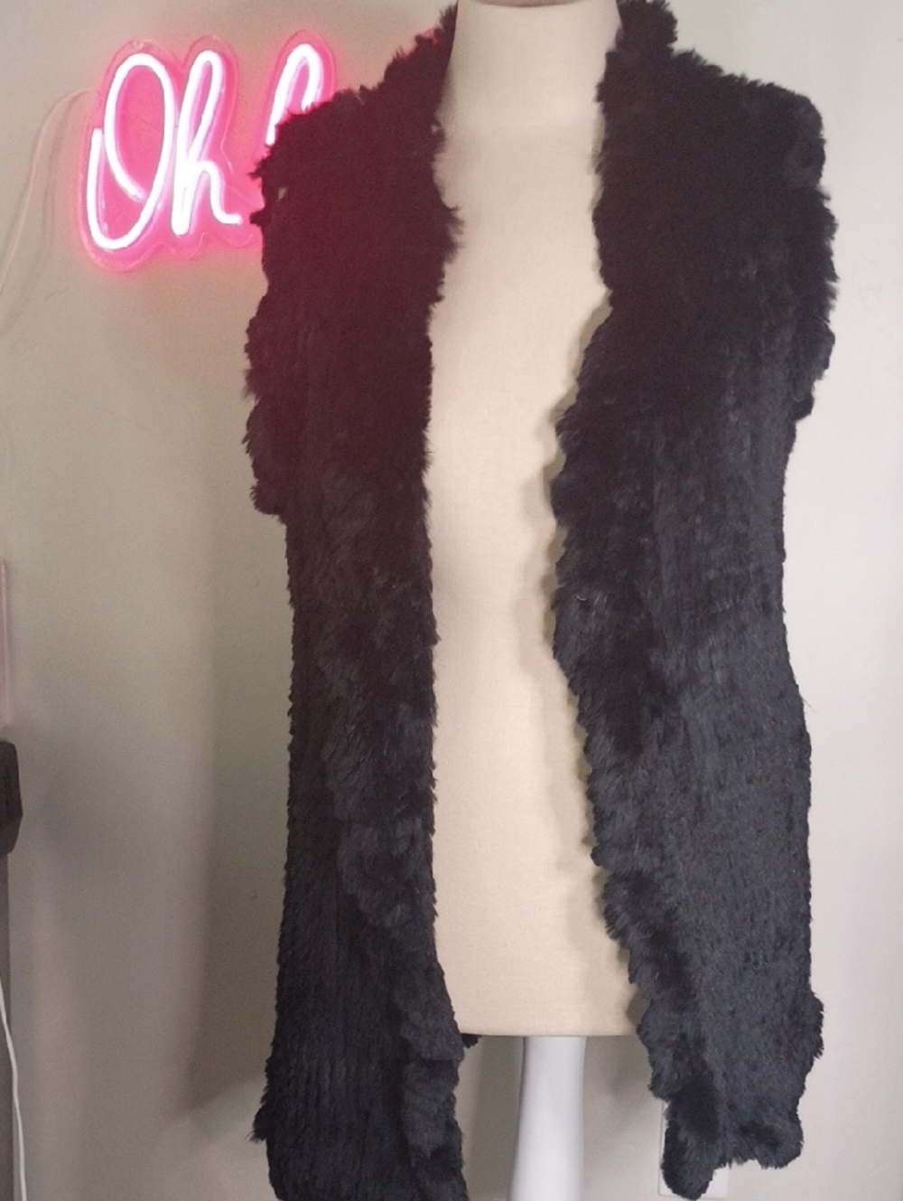 Love Token Black Faux Fur Open Front Vest